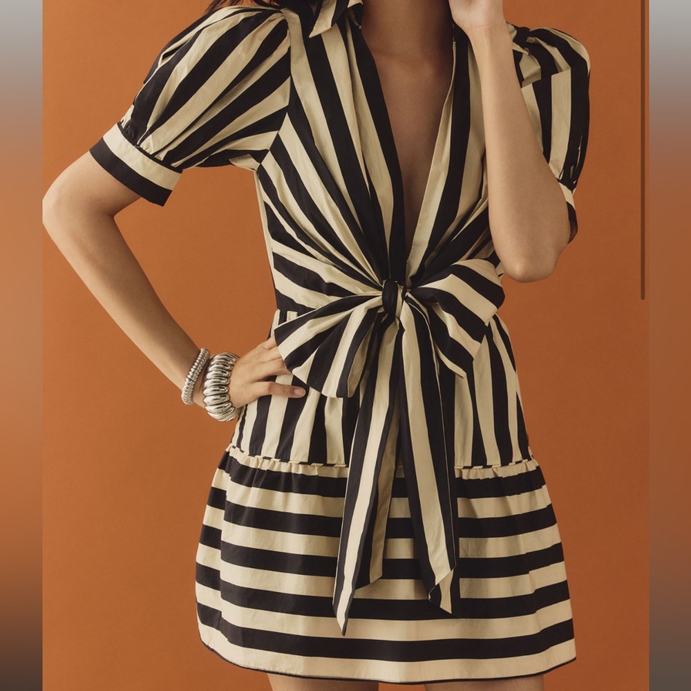 Farm Rio Mixed Stripes Short Sleeve Mini Dress